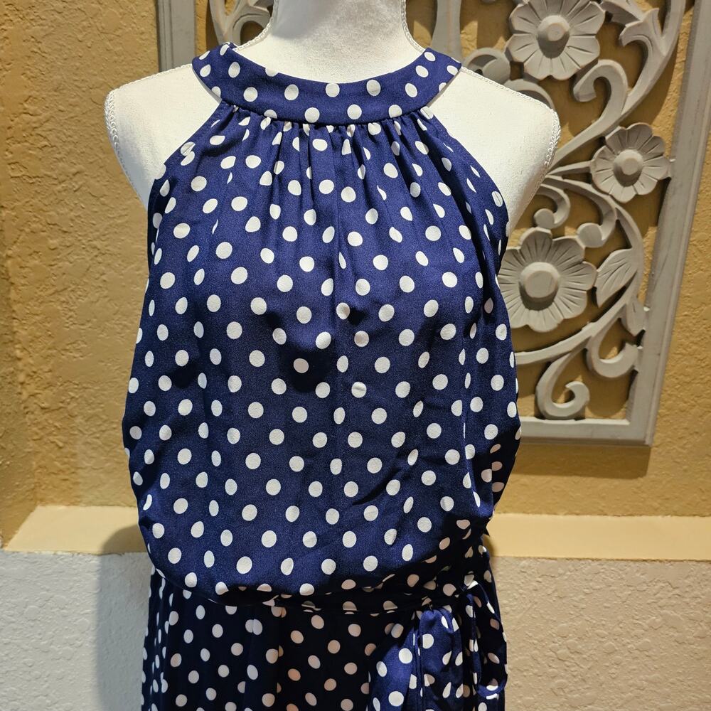 DN Designs NWT 16W Polka Dot Halter Midi Dress Plus Size Old Money Nautical - Picture 4 of 12